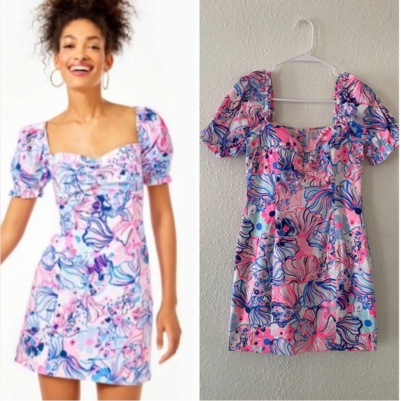 Lilly Pulitzer Keisha Off-The-Shoulder Floral Puff Sleeve Mini Dress - Picture 1 of 11